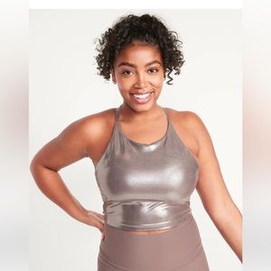 NWT old navy silver Light Support PowerSoft Longline Sports Bra for Women